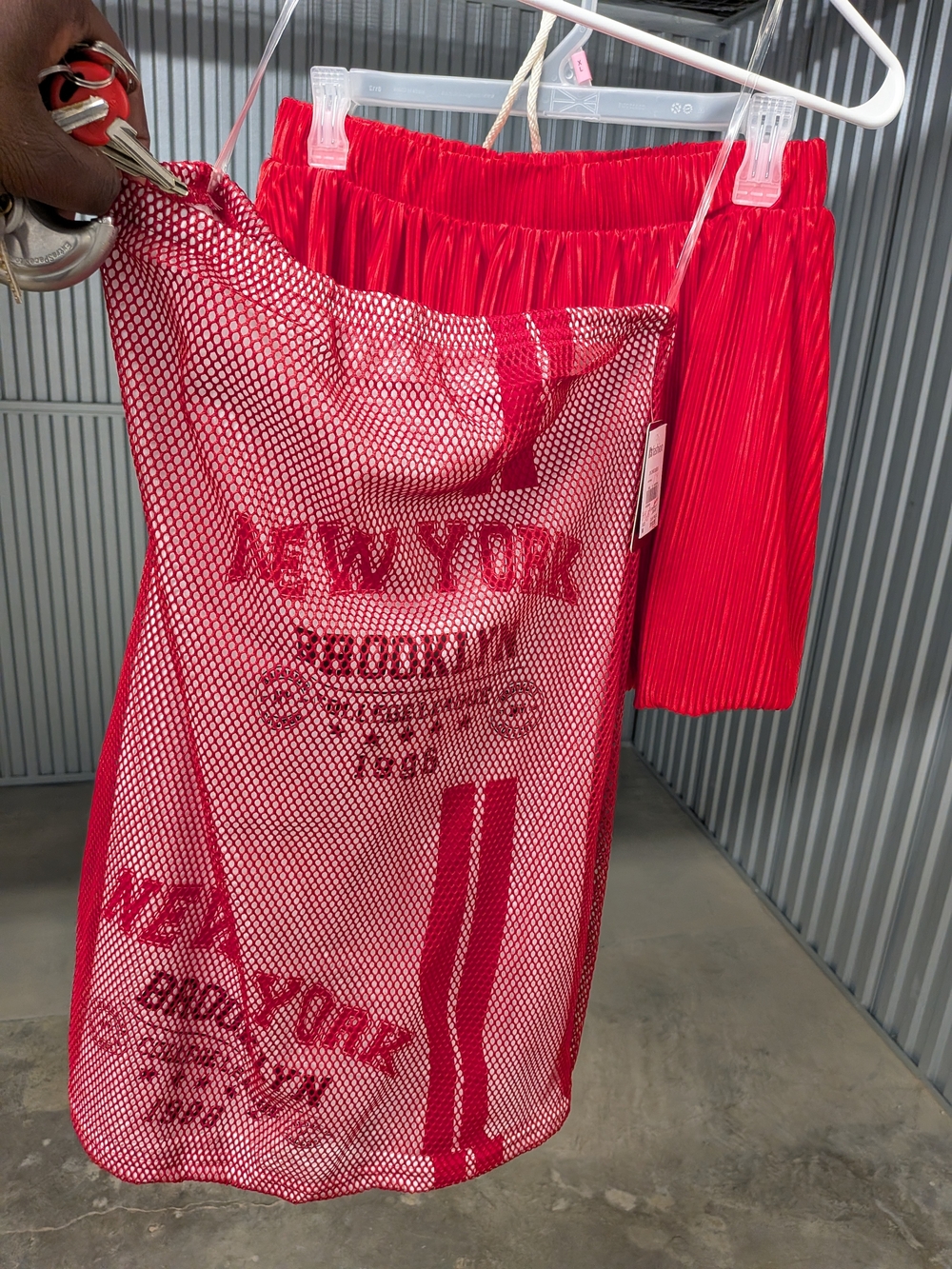 Red Mesh Graphic Beach Cover-Up & Skirt Set
